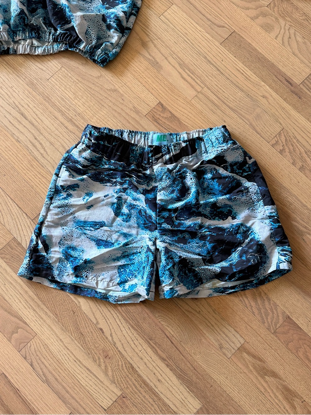 Melody Ehsani Essentials Women's Blue & Black Marble Athletic Shorts